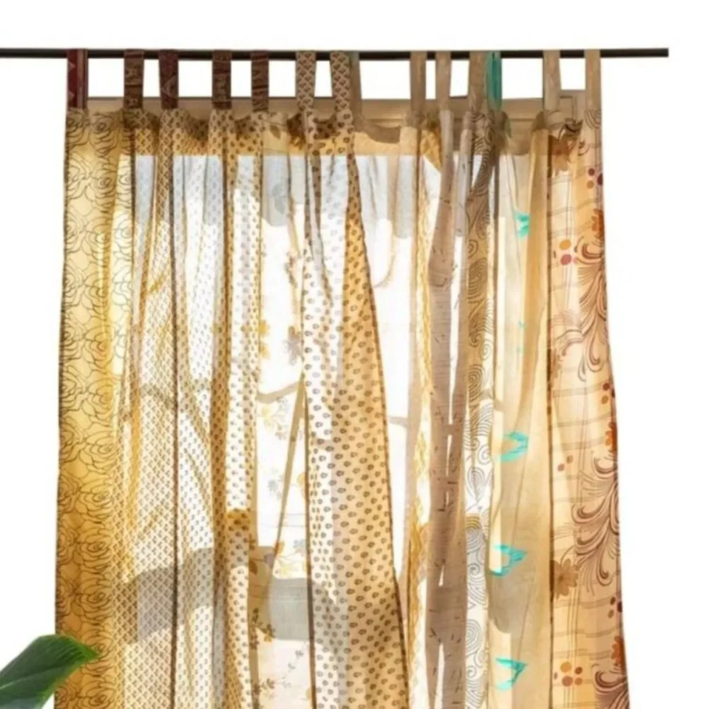 84 X 43 Inches, Silk Colorful Light-Filtering Curtains (Patchwork Beige)